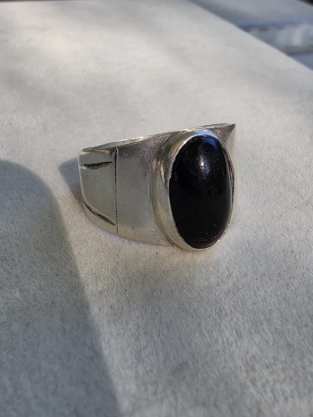 Handmade Sterling Silver Black Stone Signet Ring | Size 11-12
